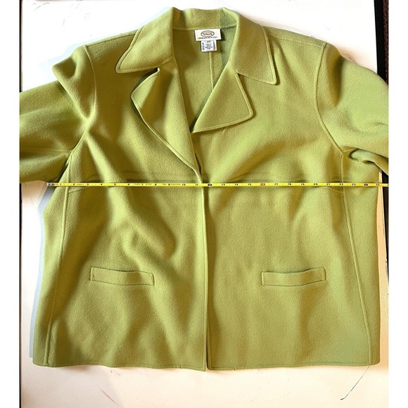 Talbots Woman Petites 22W Lime Green 100% Wool Open Front Cardigan Blazer Pocket - Picture 5 of 13